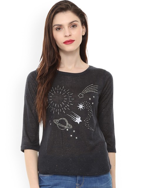

People Women Black Printed Top