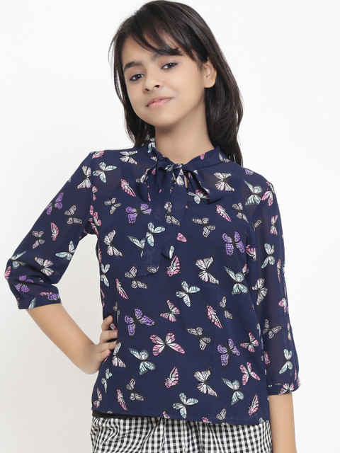 

Natilene Girls Navy Blue Regular Fit Printed Casual Shirt