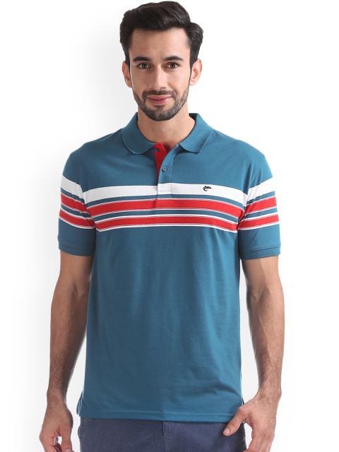 

Ruggers Men Blue Striped Polo Collar T-shirt