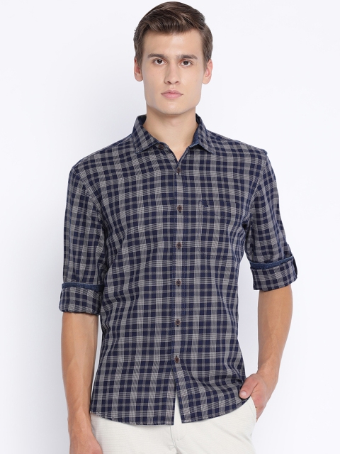 

Basics Men Blue Slim Fit Checked Casual Shirt