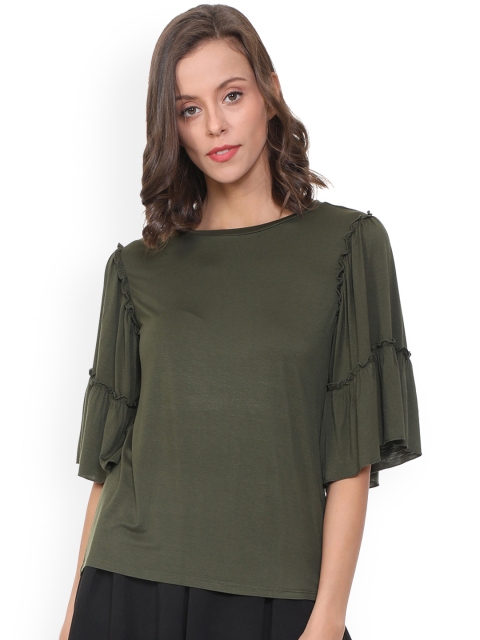 

People Women Olive Green Solid A-Line Top