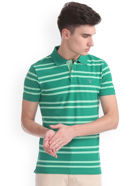 

GANT Men Green Striped Polo T-shirt