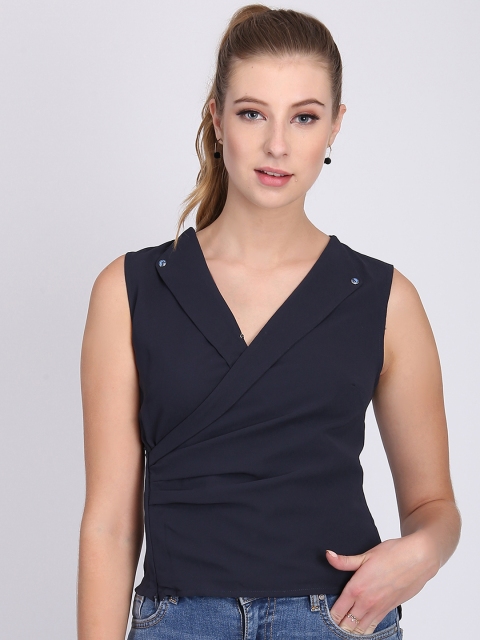

Heather Hues Women Navy Blue Solid Wrap Top