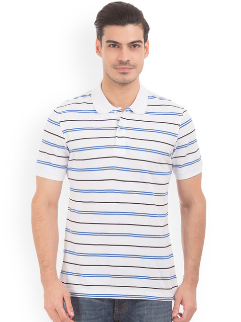 

Ruggers Men White Striped Polo T-shirt