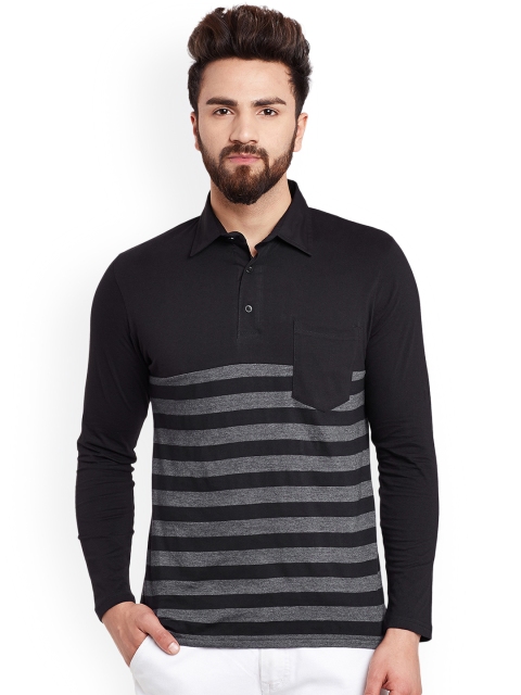 

Hypernation Men Black Striped Polo Collar T-shirt