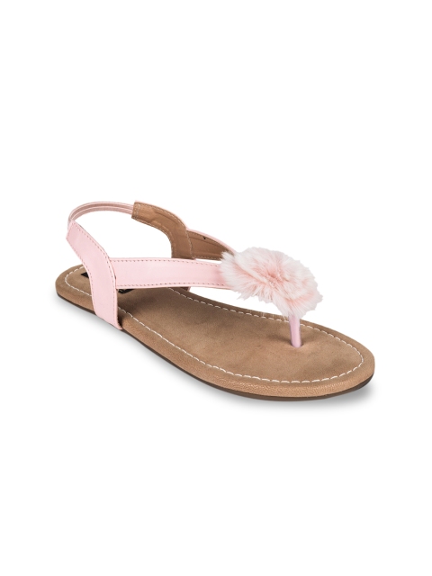 

Shoetopia Women Pink Solid Synthetic T-Strap Flats