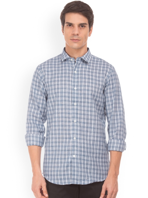 

Excalibur Men Blue & White Slim Fit Checked Casual Shirt