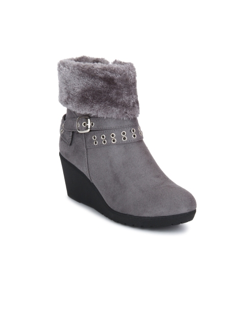 

Truffle Collection Women Grey Solid Heeled Boots