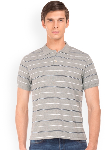 

Ruggers Men Grey Striped Polo Collar T-shirt