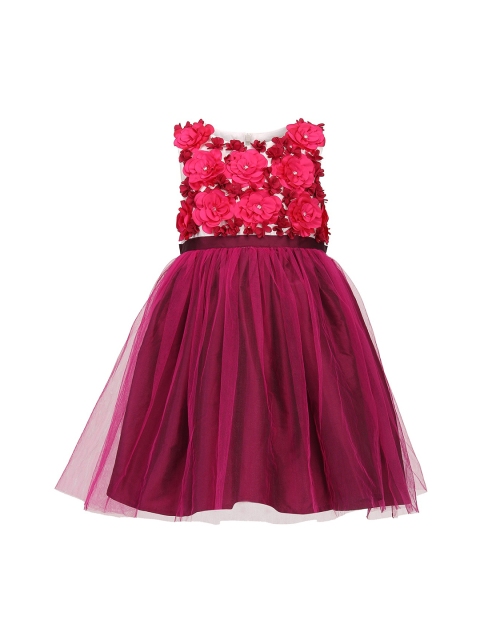

A Little Fable Girls Purple Self Design Fit and Flare Dress