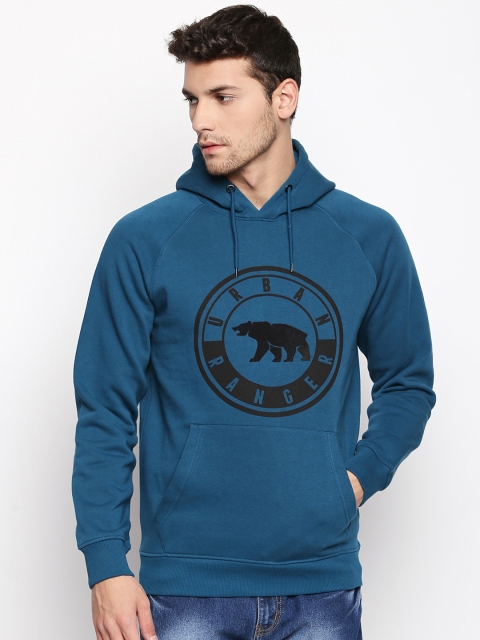 

Urban Ranger by pantaloons Men Teal Printed Hooded Sweatshirt