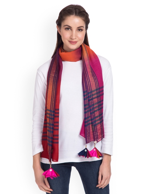 

SHINGORA Women Pink & Navy Blue Woven Design Woollen Stole