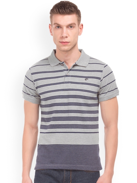 

Ruggers Men Grey Striped Polo Collar T-shirt
