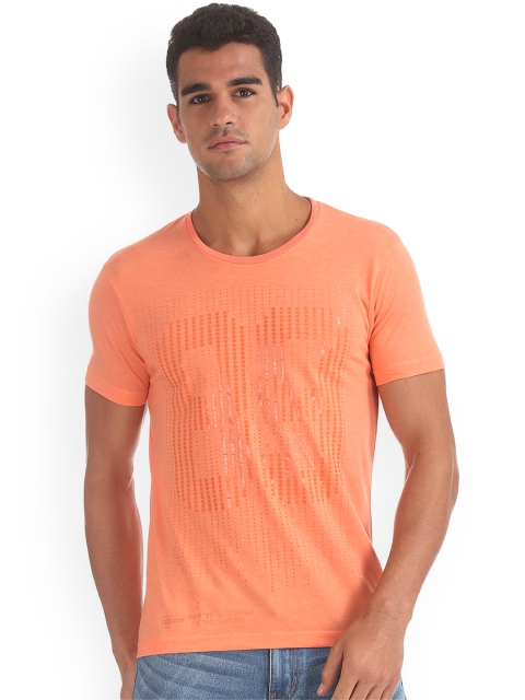 

Newport Men Orange Printed Round Neck T-shirt