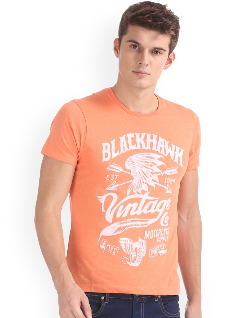 

Newport Men Orange Printed Round Neck T-shirt