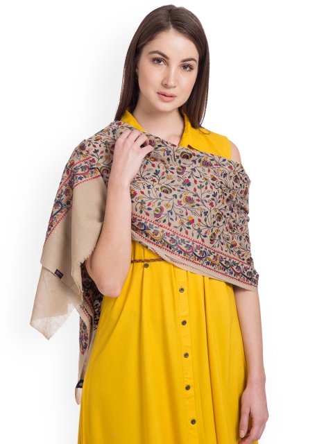 

SHINGORA Women Beige Embroidered Shawl