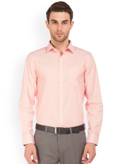 

Excalibur Men Orange & White Slim Fit Striped Formal Shirt