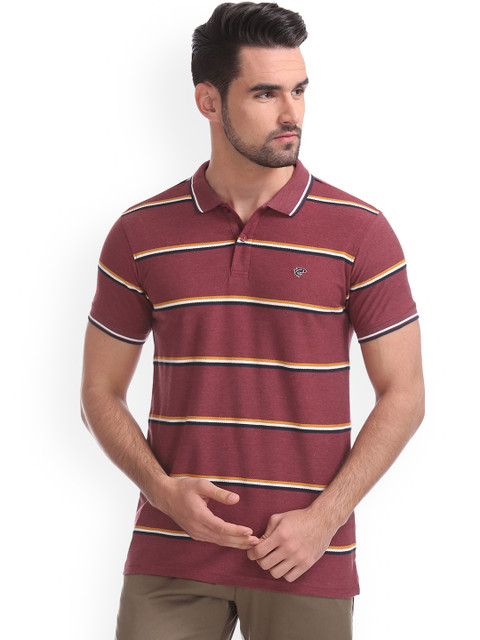 

Ruggers Men Maroon Striped Polo T-shirt