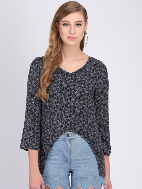

Heather Hues Women Navy Blue Printed High-Low Top
