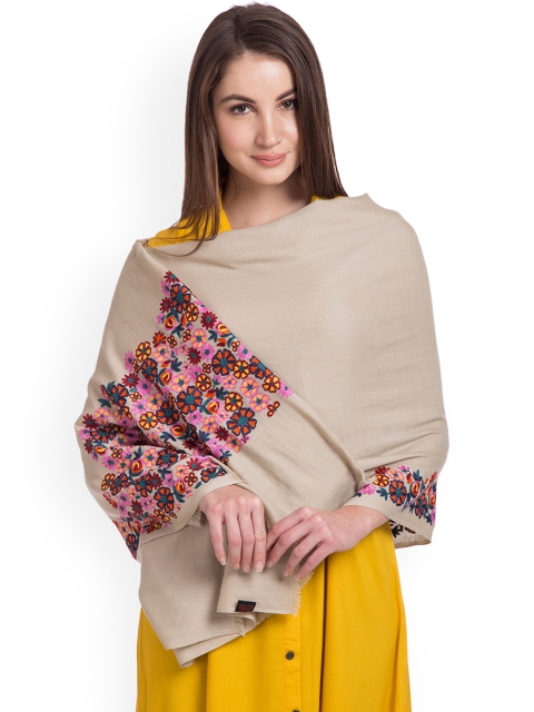 

SHINGORA Women Beige Embroidered Shawl