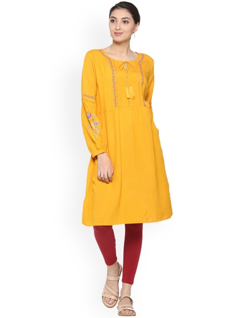 

People Women Yellow Solid A-Line Dress
