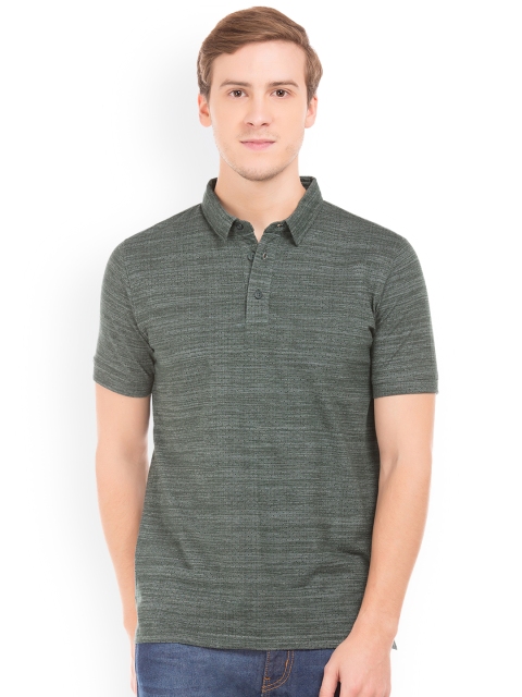 

Ruggers Men Green Self Design Polo Collar T-shirt