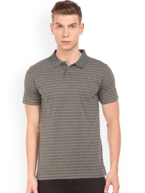 

Ruggers Men Grey Striped Polo Collar T-shirt