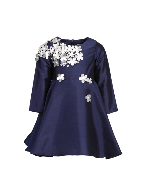 

A Little Fable Girls Navy Blue Self Design Fit and Flare Dress