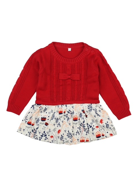 

MeeMee Girls Red Printed Fit and Flare Dress