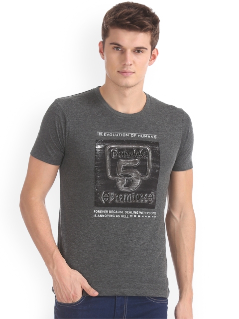 

Newport Men Grey Printed Round Neck T-shirt
