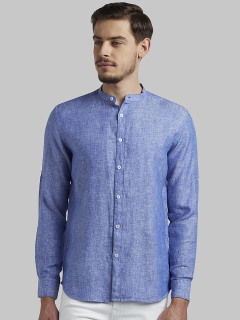 

Parx Men Blue Slim Fit Solid Linen Casual Shirt