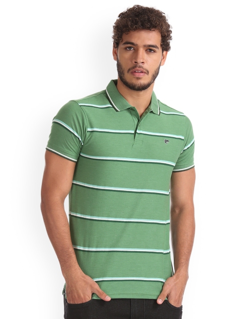 

Ruggers Men Green Striped Polo Collar T-shirt