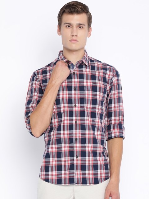 

Basics Men Navy Blue & Off-White Slim Fit Checked Casual Shirt