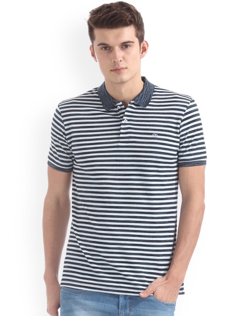 

Ruggers Men Navy & White Striped Polo T-shirt, Navy blue