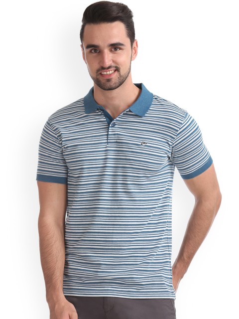 

Ruggers Men Blue & White Striped Polo T-shirt