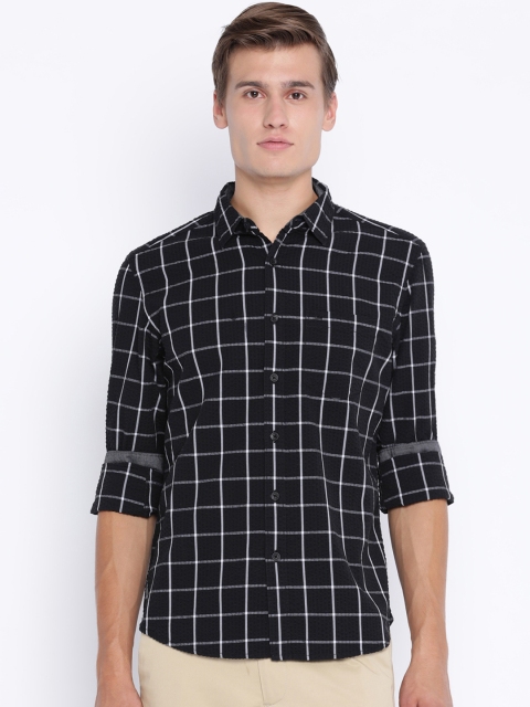 

Basics Men Black Slim Fit Checked Casual Shirt