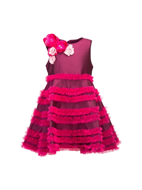 

A Little Fable Girls Purple Self Design Fit and Flare Dress