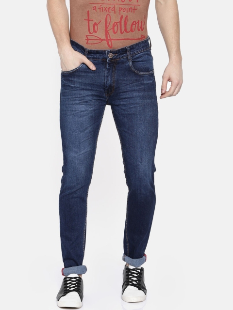 

CINOCCI Men Navy Slim Fit Mid-Rise Clean Look Jeans, Navy blue