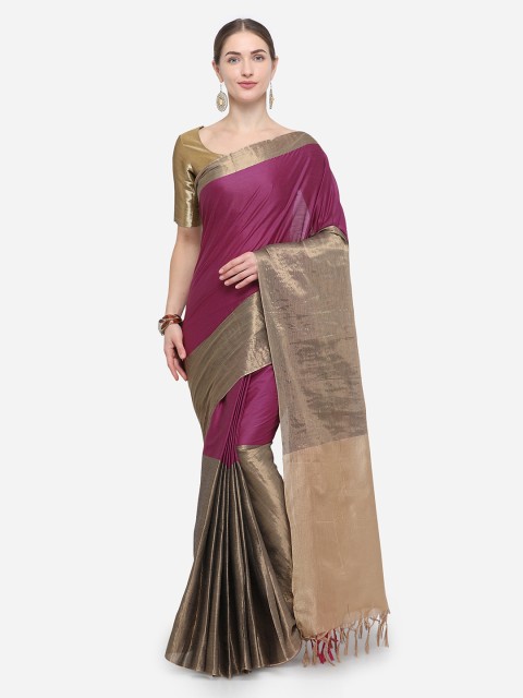 

Rajnandini Magenta & Copper-Toned Silk Blend Colourblocked Saree