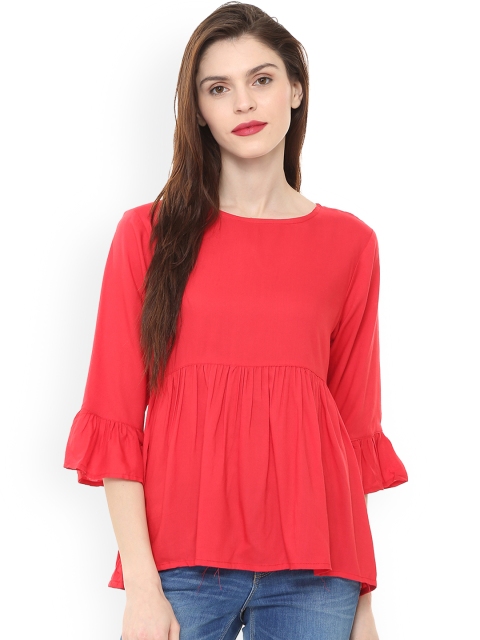 

People Women Red Solid Empire Bell Sleeves Top