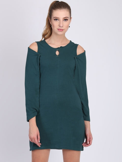 

Heather Hues Women Teal Solid Sheath Dress