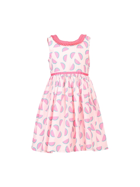 

A Little Fable Girls Pink Neon watermelon Self Design Fit and Flare Dress