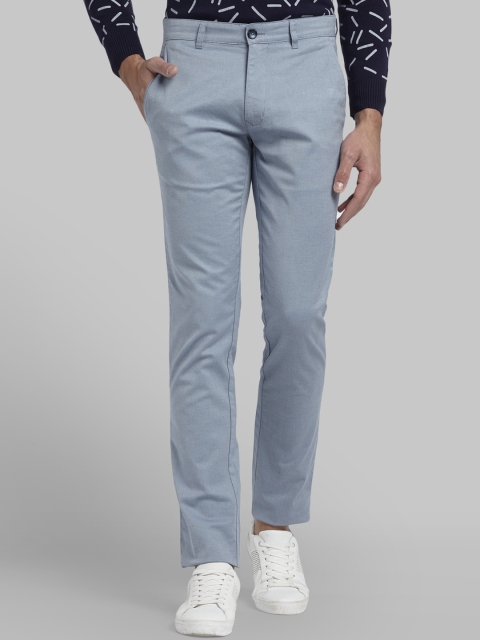 Parx Men Blue Slim Fit Solid Regular Trousers