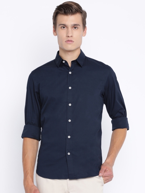 

Basics Men Navy Blue Slim Fit Solid Casual Shirt