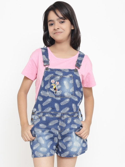 

Natilene Girls Navy Blue Printed Dungaree