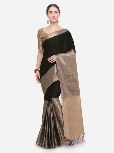 

Rajnandini Black & Gold-Toned Silk Blend Colourblocked Saree