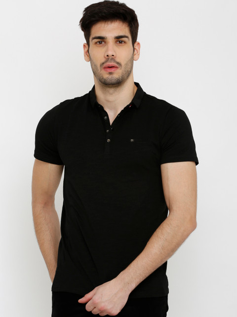 

Rex Straut Jeans Men Black Solid Polo T-shirt