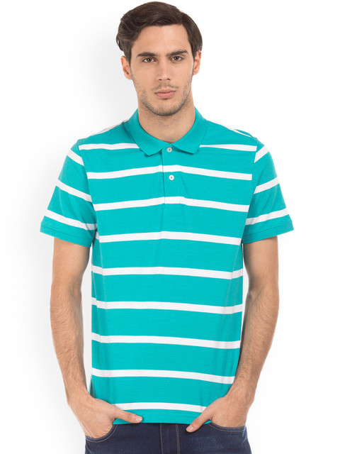 

Ruggers Men Blue & White Striped Polo T-shirt