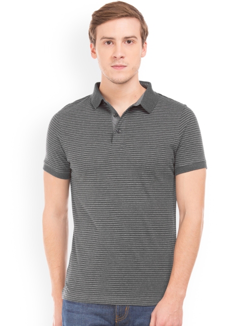 

Ruggers Men Grey Striped Polo Collar T-shirt