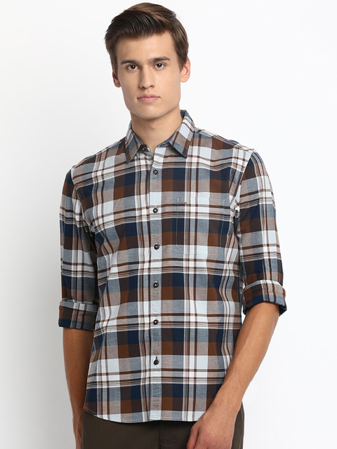 

Basics Men Brown & White Slim Fit Checked Casual Shirt